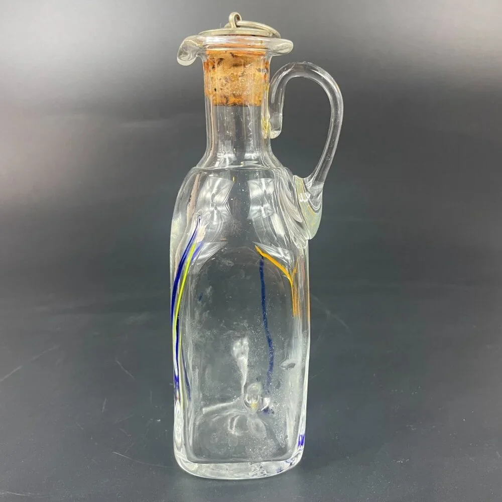 Stockholms Glasbruk Skansen Art Glass Cruet Sweden Coin Cork Stopper